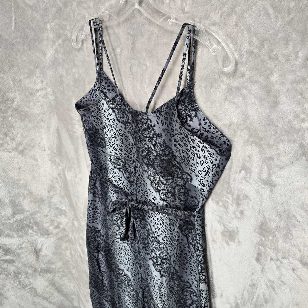 Rolling Over Dress Women M Gray Black Leopard Lace Print Maxi Y2K Goth Grunge - Picture 10 of 11